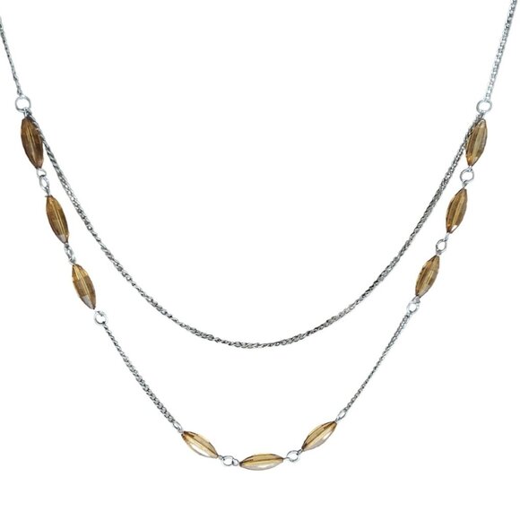 Elegant Brown Beaded Silver Tone Chain Multi Strand Necklace Fashion Jewelry - Picture 1 of 5